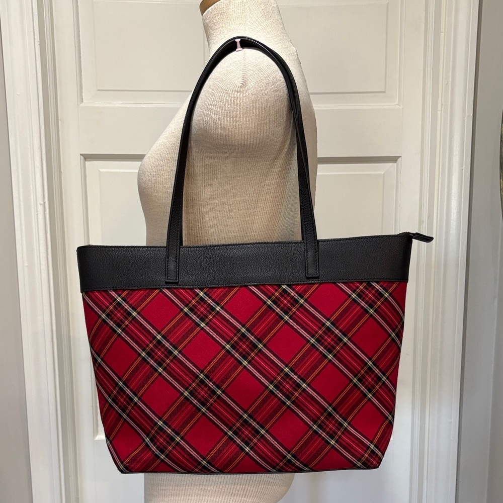 Talbots red and black plaid shoulder strap tote purse